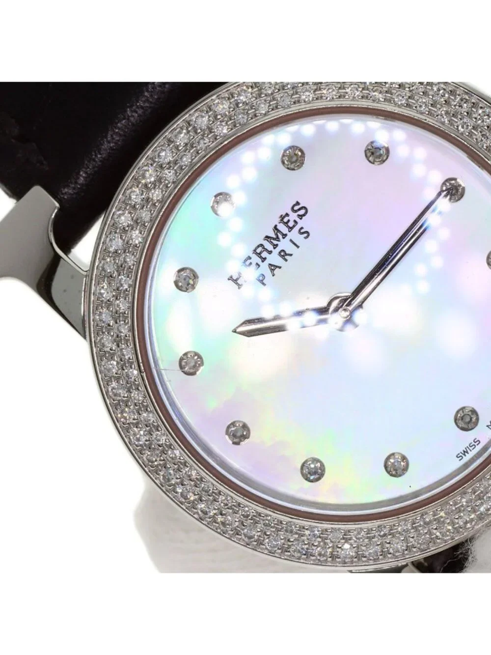 Hermes H Watch Ronde Bezel Diamond SS Leather